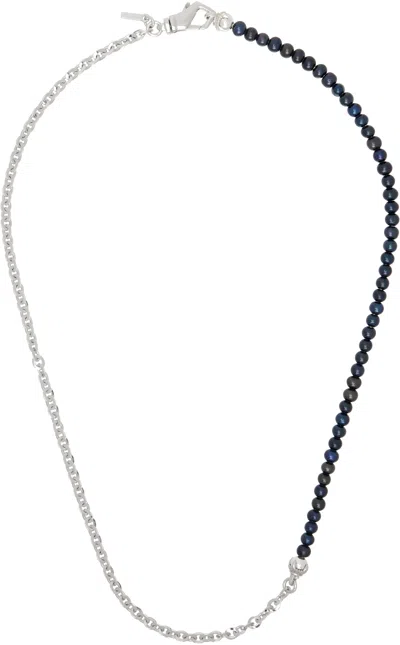 Emanuele Bicocchi Silver Large Half Chain & Half Pearl Necklace In Metallic