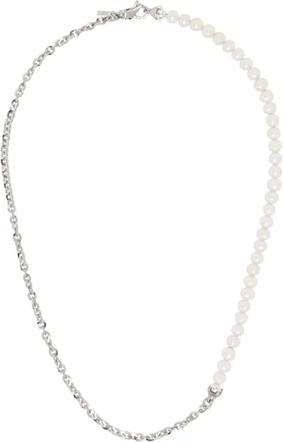 Emanuele Bicocchi Silver Small Half Chain & Half Pearl Necklace
