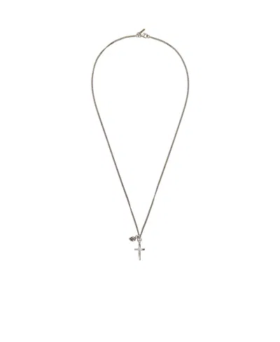 Emanuele Bicocchi Skull And Cross Necklace In Gray