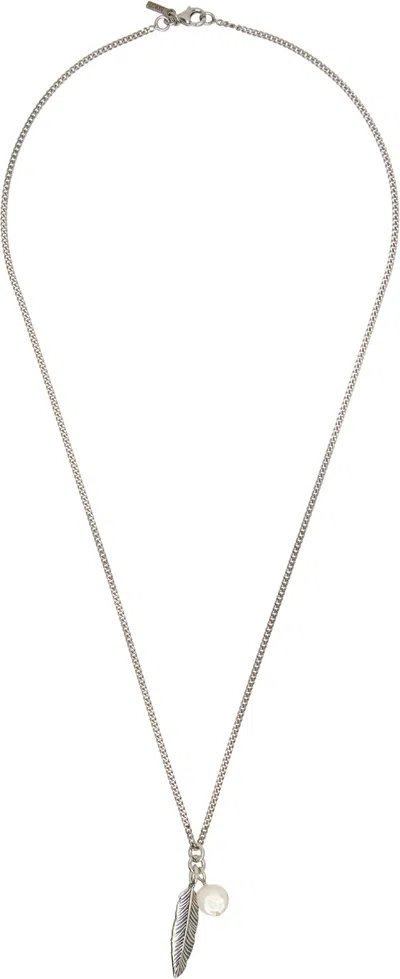 Emanuele Bicocchi Ssense Exclusive Feather & Pearl Necklace In Silver