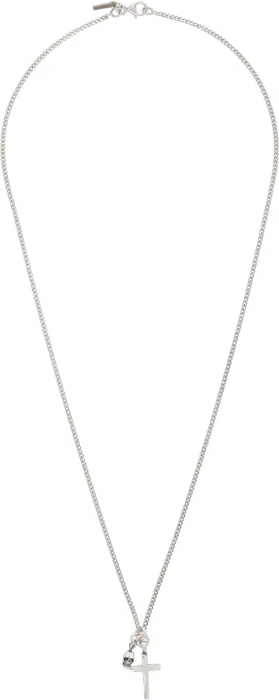 Emanuele Bicocchi Ssense Exclusive Skull & Cross Necklace In Silver
