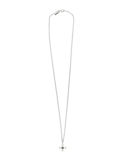 Emanuele Bicocchi Crest Star Pendant Necklace With Zirconia Accents In Gray