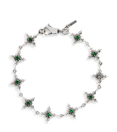 Emanuele Bicocchi Sterling Silver Crystal Crest Bracelet In Green