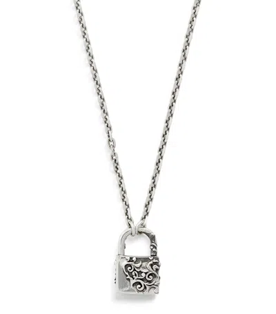 Emanuele Bicocchi Sterling Silver Ornamented Padlock Necklace In Gray