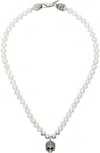 Emanuele Bicocchi White & Silver Large Pearl Skull Necklace In Sterling Silver