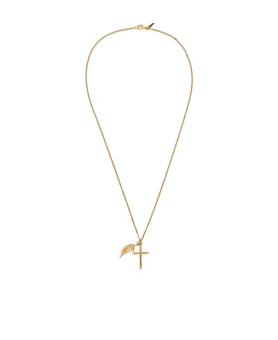 Emanuele Bicocchi Wing  Cross Pendant In Yellow