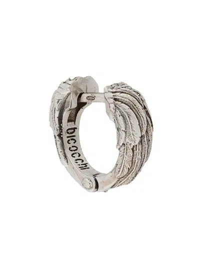 Emanuele Bicocchi Wing Textured Hoop Earring In Silver