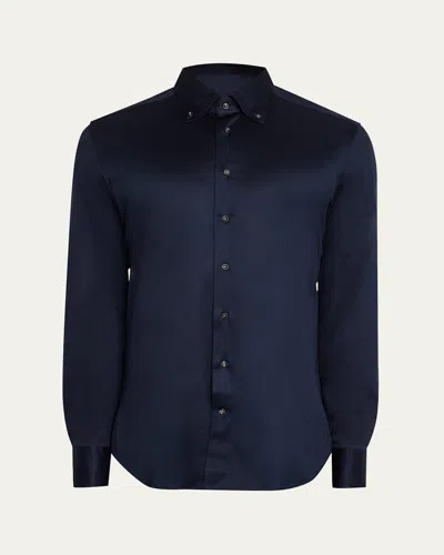 Emanuele Maffeis Men's Button-collar Cotton Jersey Sport Shirt In Navy