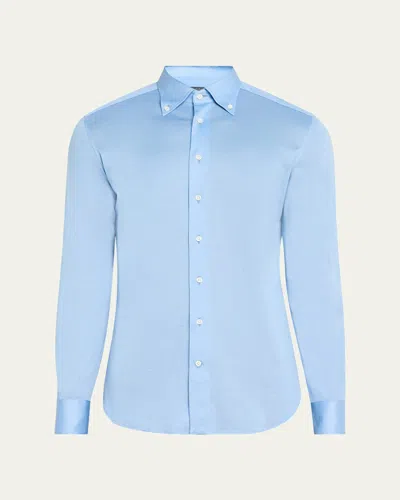 Emanuele Maffeis Men's Button-collar Pique Jersey Sport Shirt In Blue