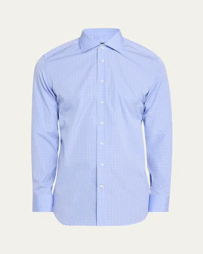 Emanuele Maffeis Men's Cotton Micro-check Dress Shirt In Lt Blue