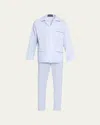 Emanuele Maffeis Men's Cotton Micro-plaid Long Pajama Set With Piping