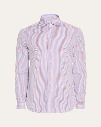 Emanuele Maffeis Men's Cotton Multi-stripe Dress Shirt In Blue Red Wht