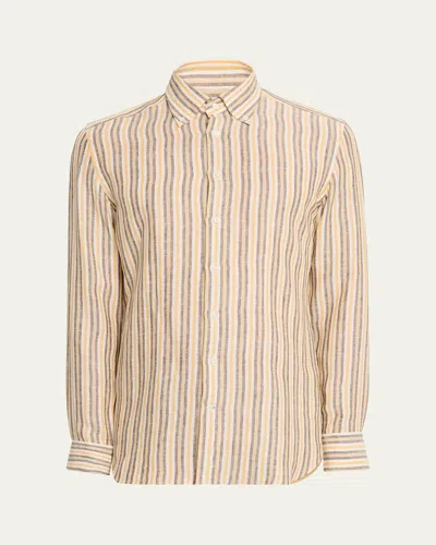 Emanuele Maffeis Men's Cotton Multi-stripe Sport Shirt In Brn Yllw Wht