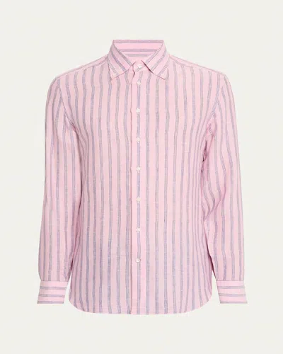 Emanuele Maffeis Men's Cotton Multi-stripe Sport Shirt In Pink Blue