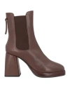 Emanuélle Vee Woman Ankle Boots Brown Size 9 Soft Leather, Textile Fibers