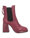 Emanuélle Vee Woman Ankle Boots Garnet Size 6 Soft Leather, Textile Fibers In Red