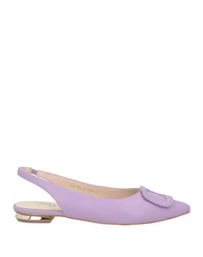 Emanuélle Vee Woman Ballet Flats Lilac Size 8 Leather In Purple