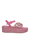 Emanuélle Vee Woman Espadrilles Pink Size 8 Leather, Natural Raffia In Pink