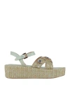 Emanuélle Vee Woman Espadrilles Sage Green Size 6 Leather, Natural Raffia
