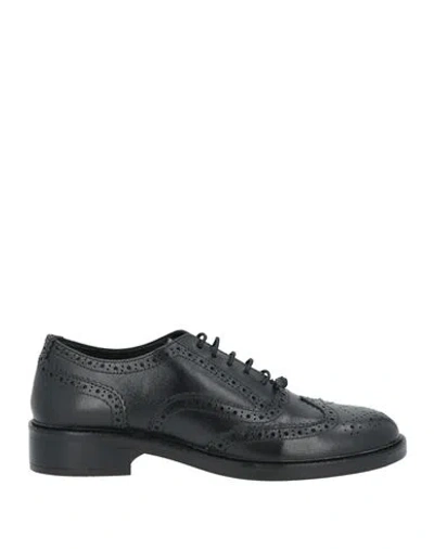 Emanuélle Vee Woman Lace-up Shoes Black Size 8 Leather