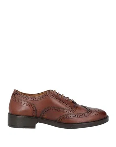 Emanuélle Vee Woman Lace-up Shoes Tan Size 8 Leather In Brown