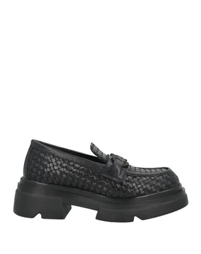 Emanuélle Vee Woman Loafers Black Size 8 Leather