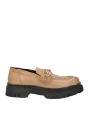 Emanuélle Vee Woman Loafers Camel Size 8 Leather In Beige