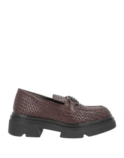 Emanuélle Vee Woman Loafers Dark Brown Size 9 Leather