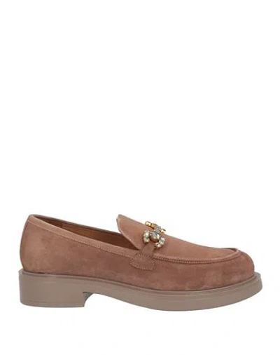 Emanuélle Vee Woman Loafers Khaki Size 10 Leather In Beige