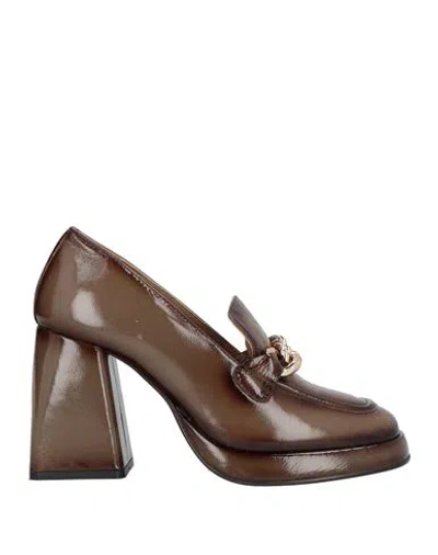 Emanuélle Vee Woman Loafers Khaki Size 10 Soft Leather In Beige