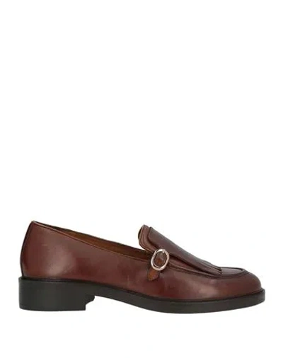 Emanuélle Vee Woman Loafers Tan Size 8 Leather In Burgundy