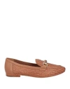 Emanuélle Vee Woman Loafers Tan Size 8 Leather In Brown