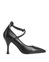 Emanuélle Vee Woman Pumps Black Size 8 Leather In Black