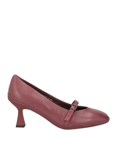 Emanuélle Vee Woman Pumps Burgundy Size 9 Leather In Red