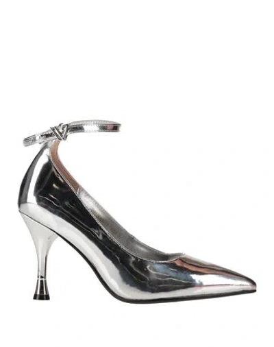 Emanuélle Vee Woman Pumps Silver Size 8 Leather