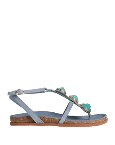 Emanuélle Vee Woman Sandals Azure Size 8 Leather In Blue