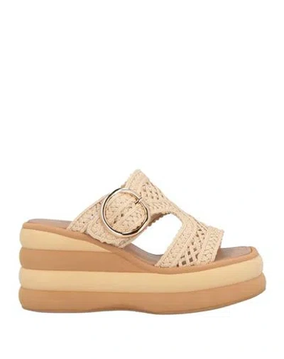 Emanuélle Vee Woman Sandals Beige Size 6 Textile Fibers