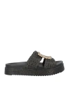 Emanuélle Vee Woman Sandals Black Size 8 Natural Raffia