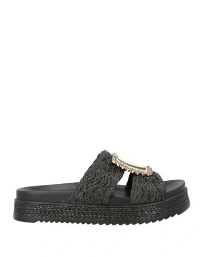 Emanuélle Vee Woman Sandals Black Size 8 Natural Raffia