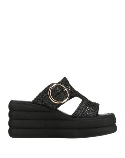 Emanuélle Vee Woman Sandals Black Size 7 Textile Fibers