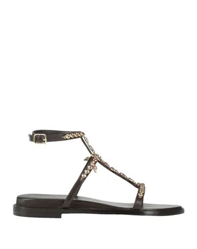 Emanuélle Vee Woman Sandals Chocolate Brown Size 8 Sheepskin