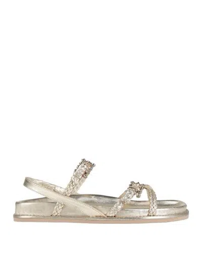 Emanuélle Vee Woman Sandals Gold Size 11 Leather In Silver