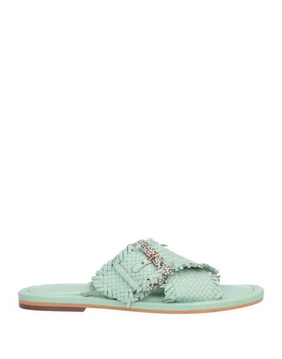 Emanuélle Vee Woman Sandals Light Green Size 8 Soft Leather