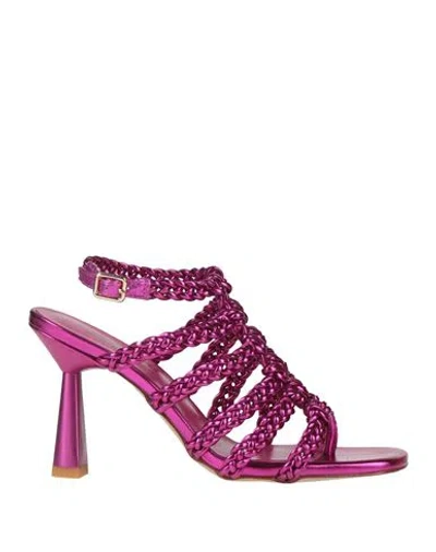 Emanuélle Vee Woman Sandals Mauve Size 8 Leather, Textile Fibers In Purple