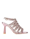Emanuélle Vee Woman Sandals Rose Gold Size 8 Leather, Textile Fibers