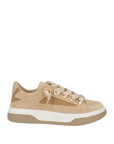 Emanuélle Vee Woman Sneakers Beige Size 7 Leather, Textile Fibers In Animal Print