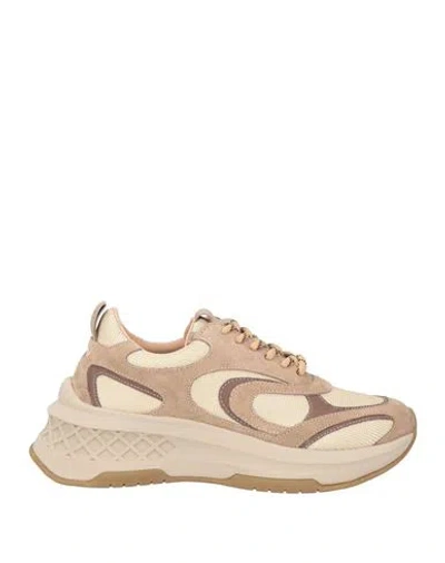 Emanuélle Vee Woman Sneakers Beige Size 8 Leather, Textile Fibers In Multi