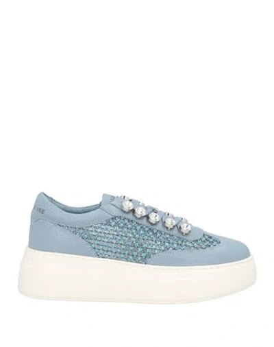Emanuélle Vee Woman Sneakers Light Blue Size 8 Leather, Textile Fibers