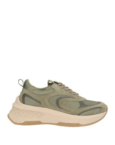 Emanuélle Vee Woman Sneakers Military Green Size 8 Leather, Textile Fibers