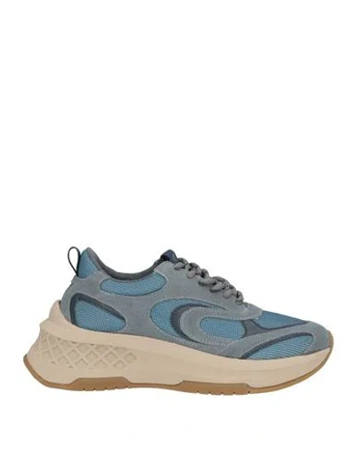 Emanuélle Vee Woman Sneakers Slate Blue Size 8 Leather, Textile Fibers